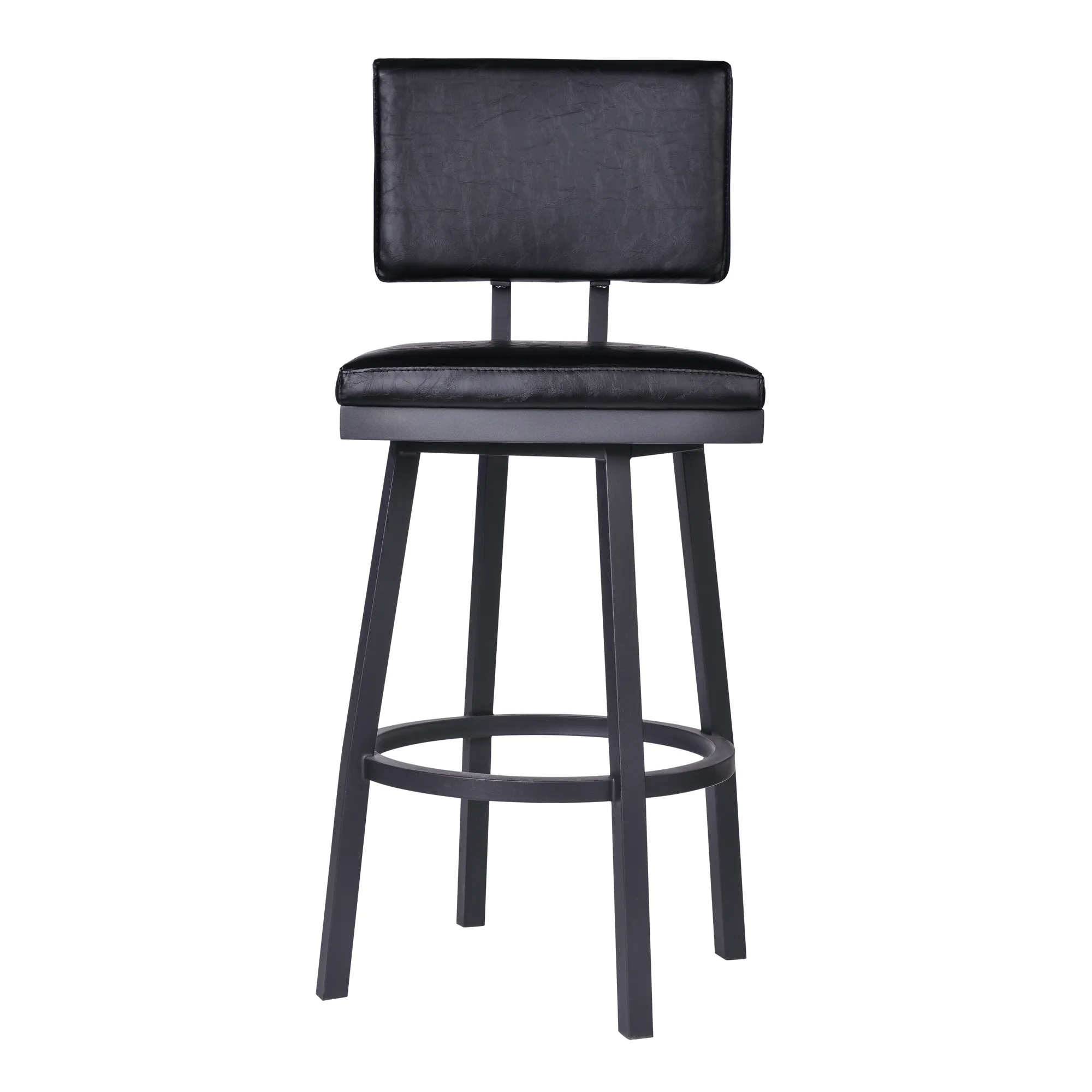 Balboa 26" Counter Height Swivel Vintage Black Faux Leather and Metal Bar Stool