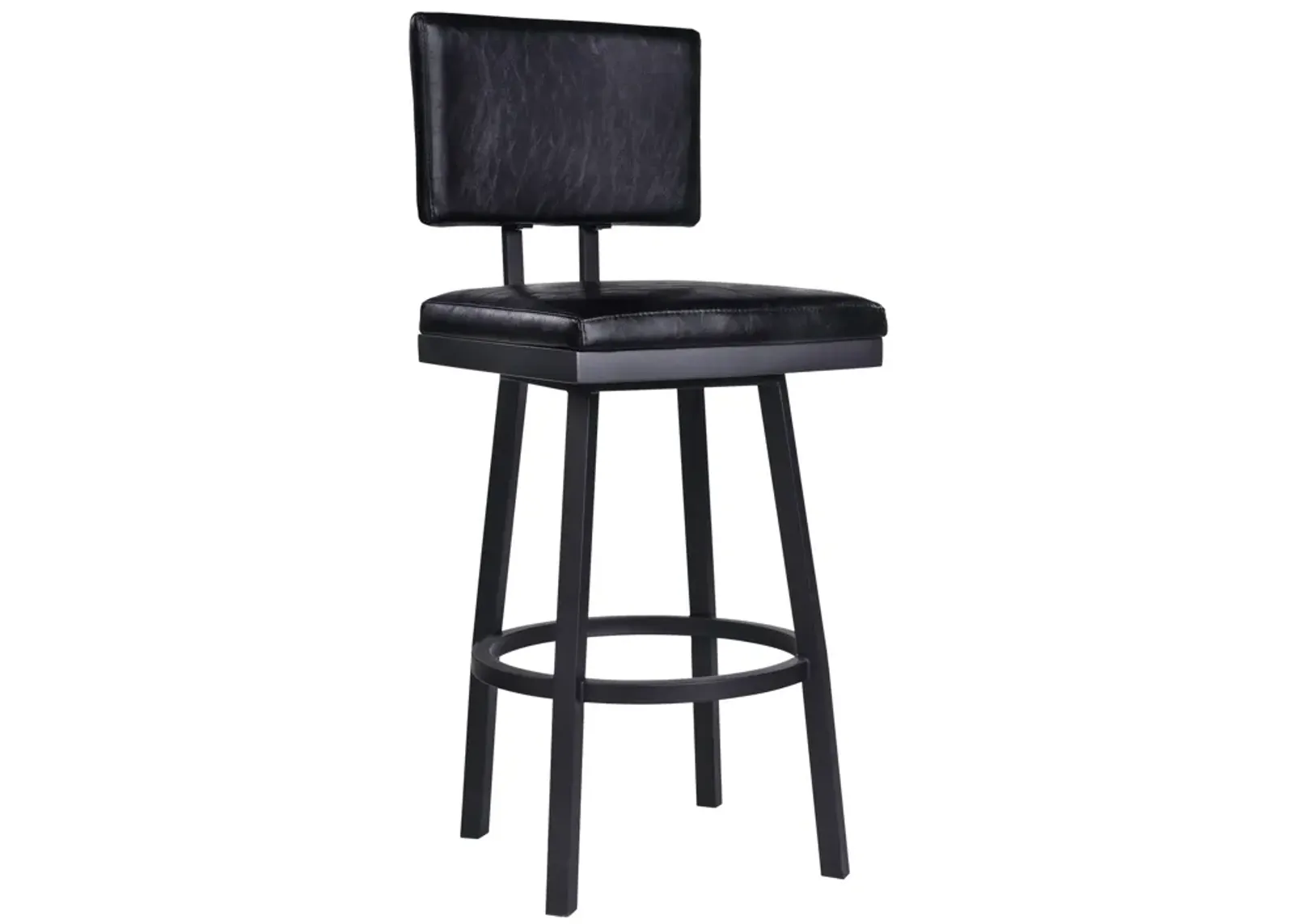 Balboa 26" Counter Height Swivel Vintage Black Faux Leather and Metal Bar Stool