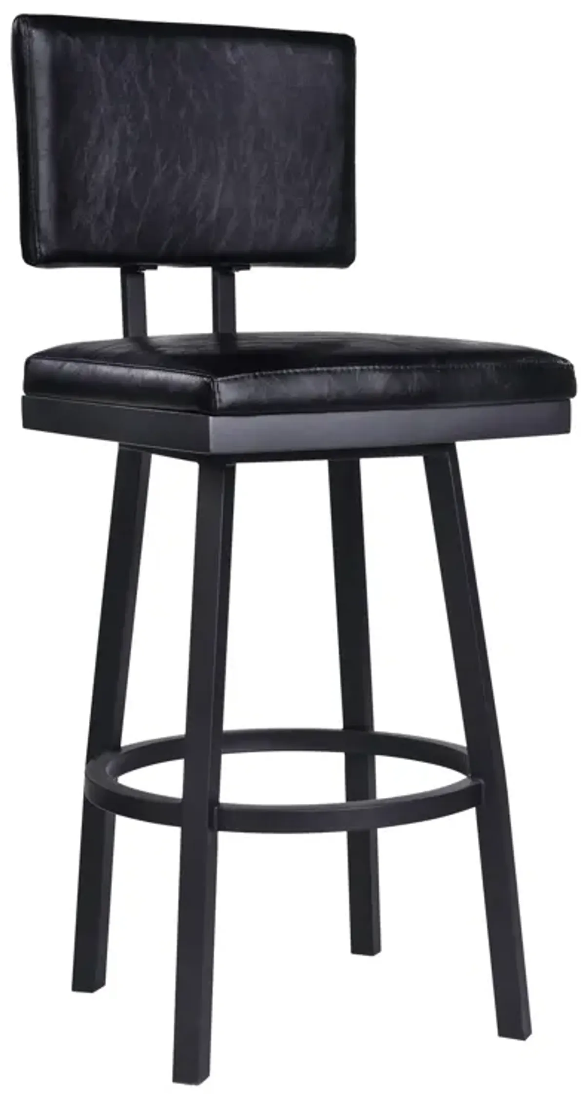 Balboa 26" Counter Height Swivel Vintage Black Faux Leather and Metal Bar Stool