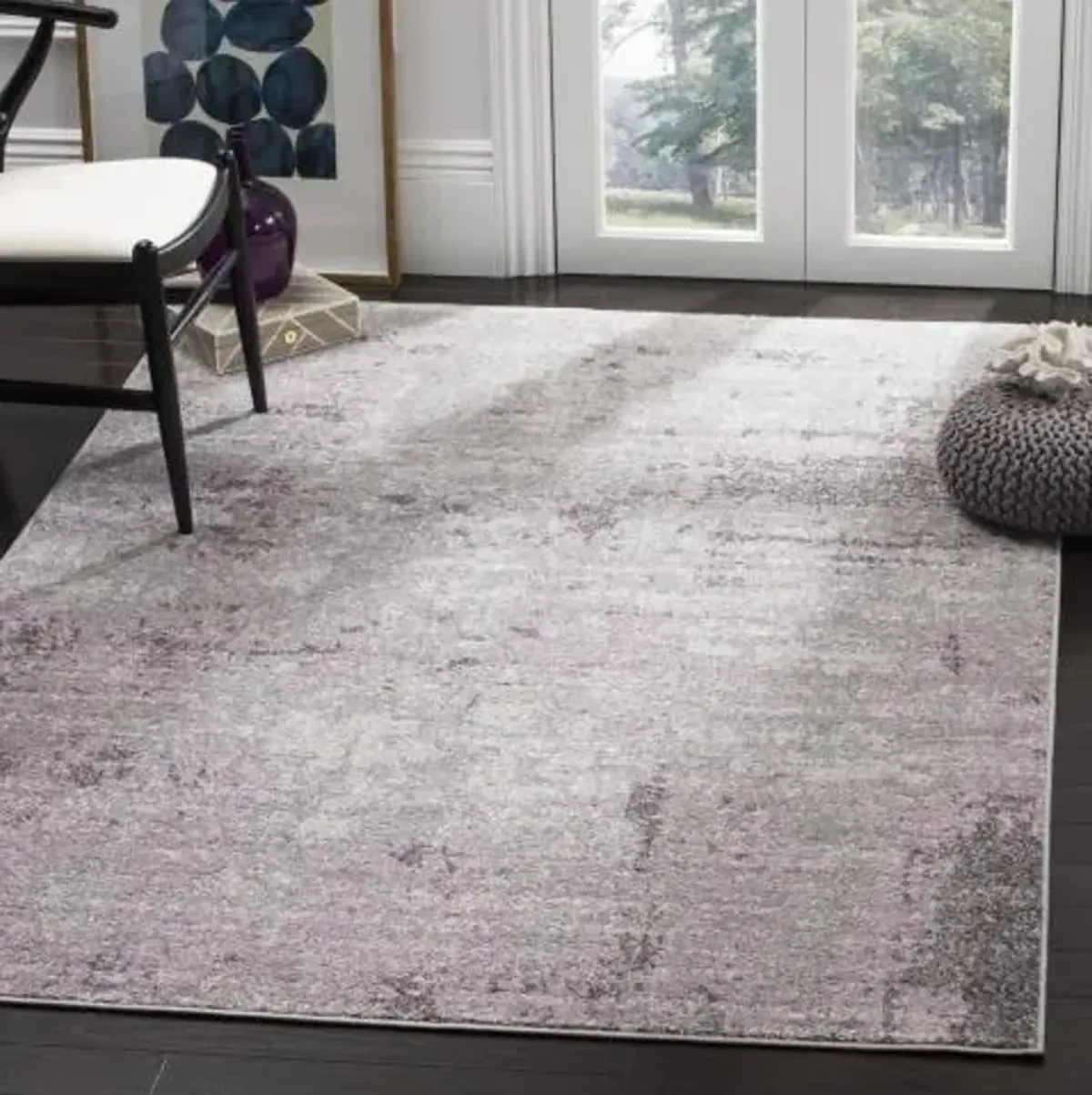 Adirondack Contemporary Light Grey / Purple 2'-6" X 6' Powerloomed Rug