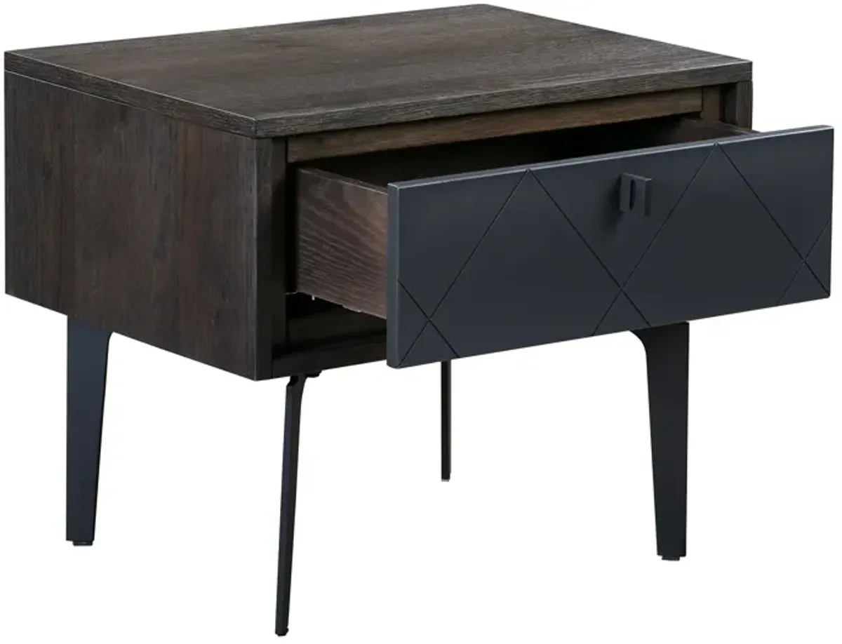 Cross Solid Oak and Metal Nightstand