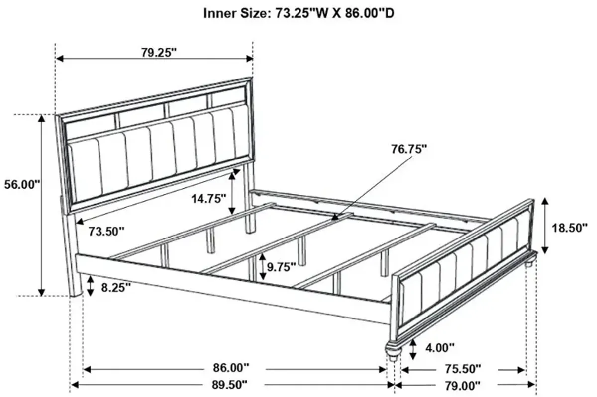 Barzini California King Upholstered Panel Bed White