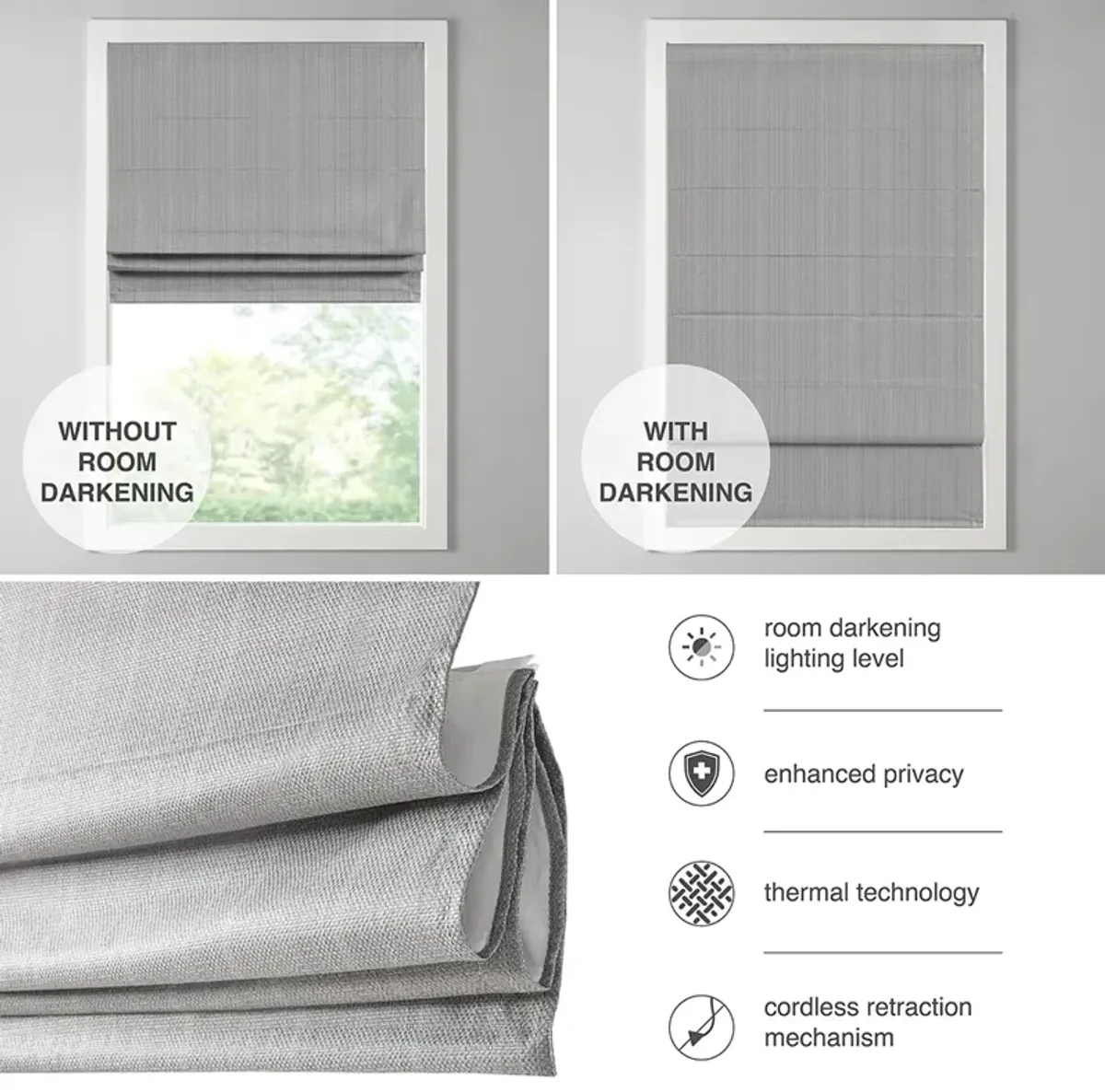 Madison Park Galen Ivory Basketweave Room Darkening Cordless Roman Shade