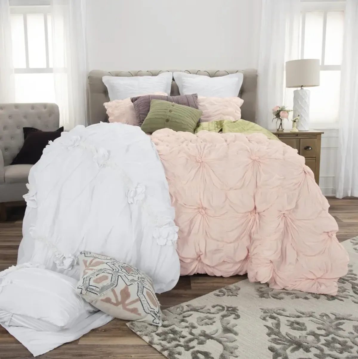 Plush Dreams King Knotted Solid Pink  Comforter -  Set of 3