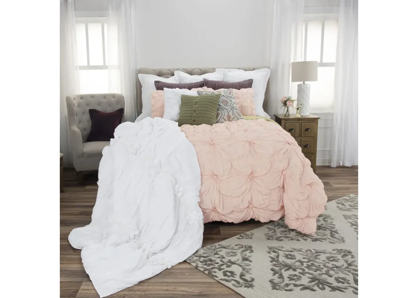 Plush Dreams King Knotted Solid Pink  Comforter -  Set of 3