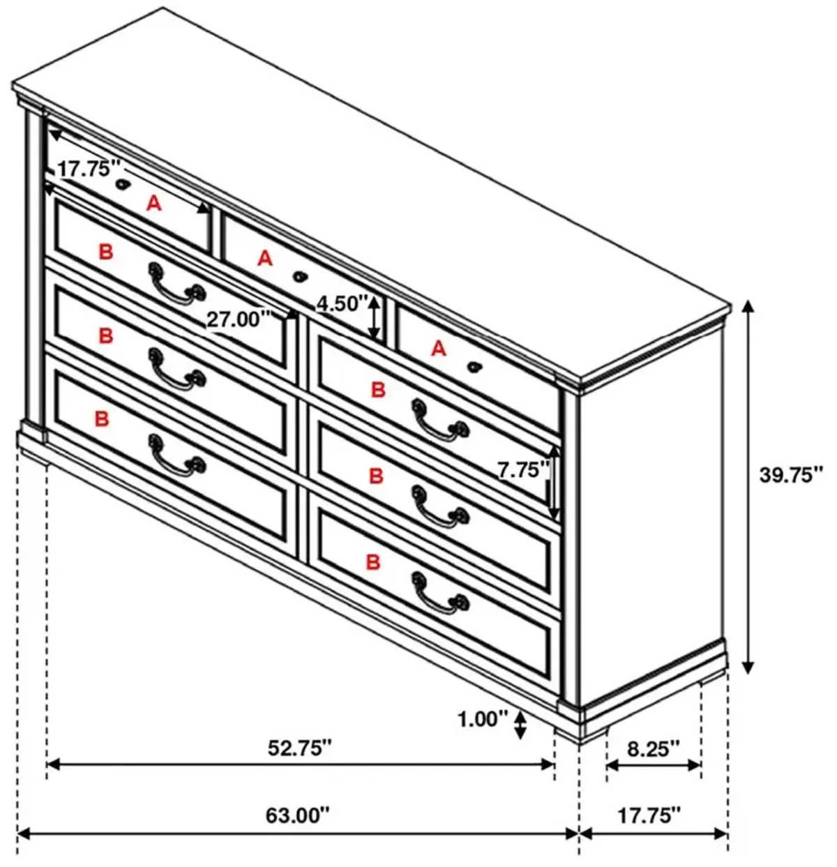 Hillcrest 9-drawer Dresser Dark Rum and White