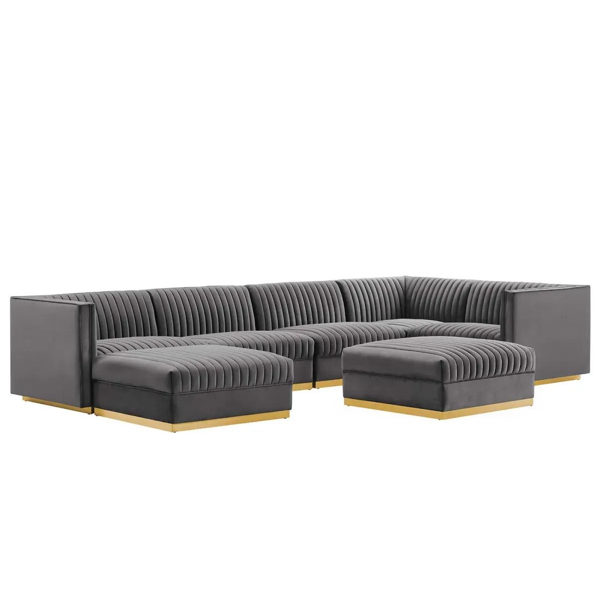 Sanguine Channel Tufted Performance Velvet 7-Piece Right-Facing Modular Sectional