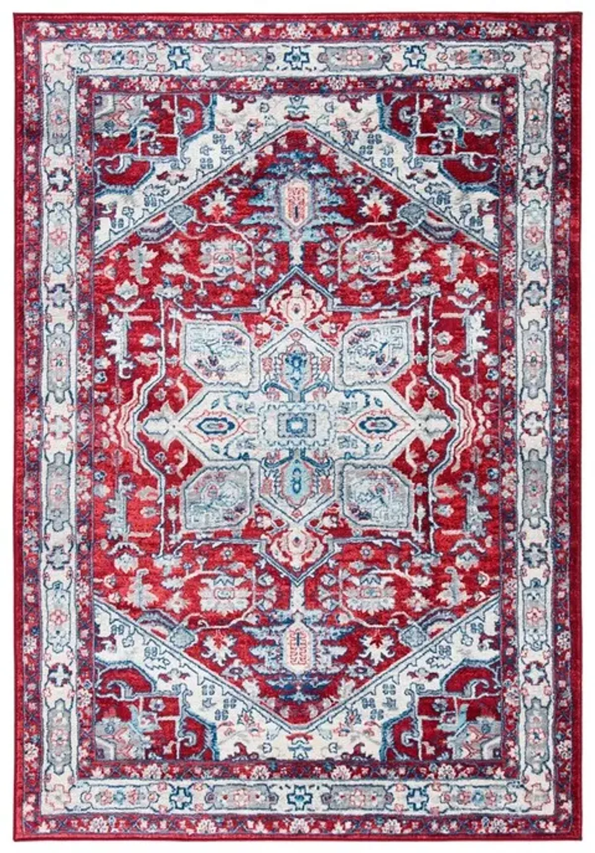 Brentwood 852 Red / Ivory 5'-3" X 7'-6" Medium Rectangle Powerloomed Rug