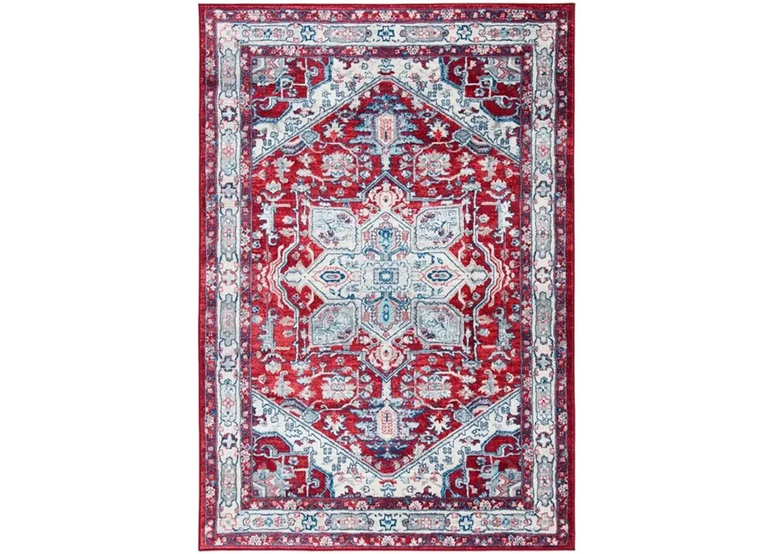 Brentwood 852 Red / Ivory 5'-3" X 7'-6" Medium Rectangle Powerloomed Rug