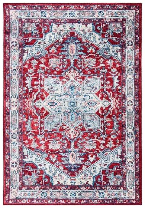 Brentwood 852 Red / Ivory 5'-3" X 7'-6" Medium Rectangle Powerloomed Rug