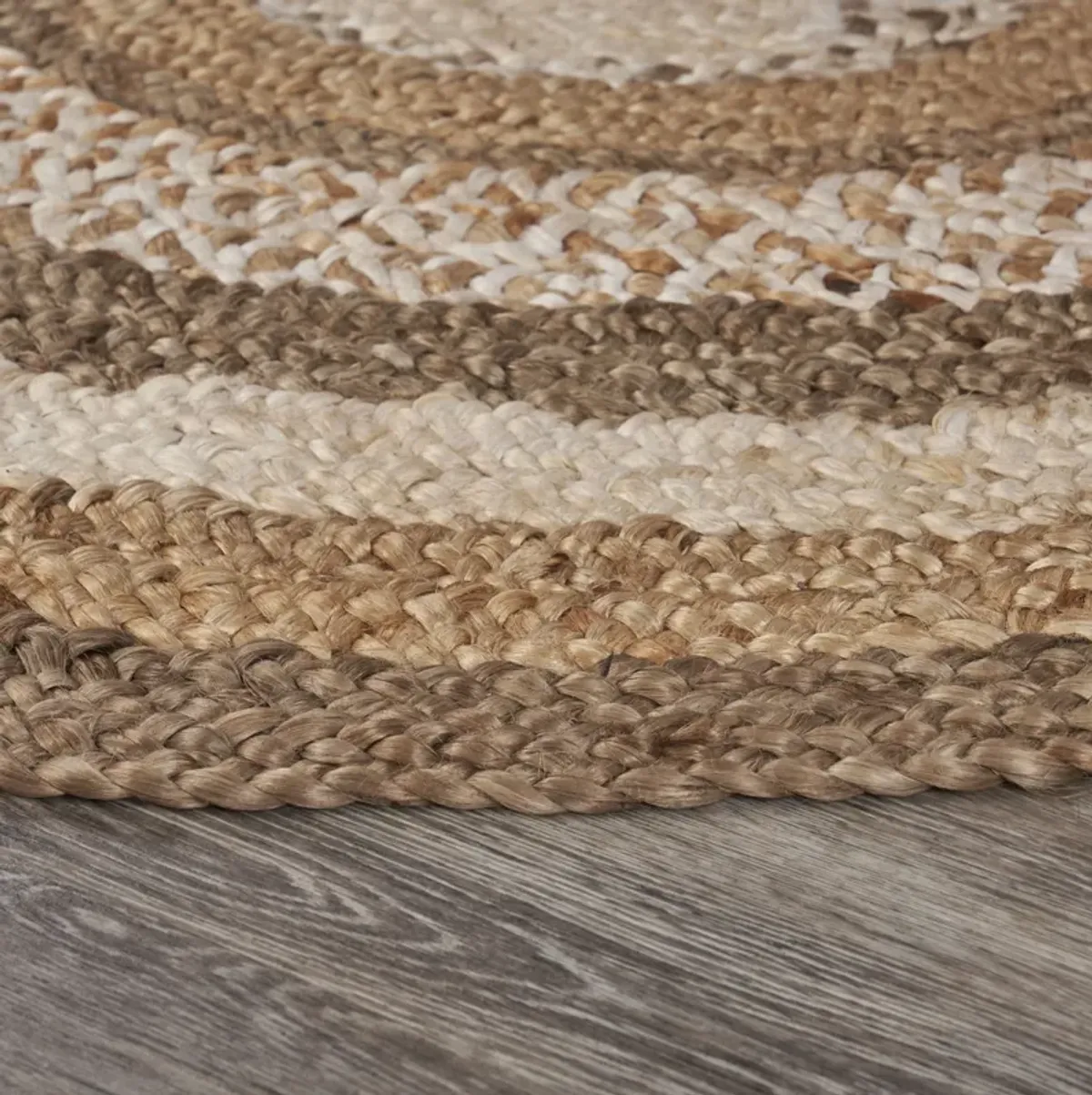 Nature Ivory/ Brown Contemporary Bold Stripes Organic Jute Indoor Round Area Rug 7'6"