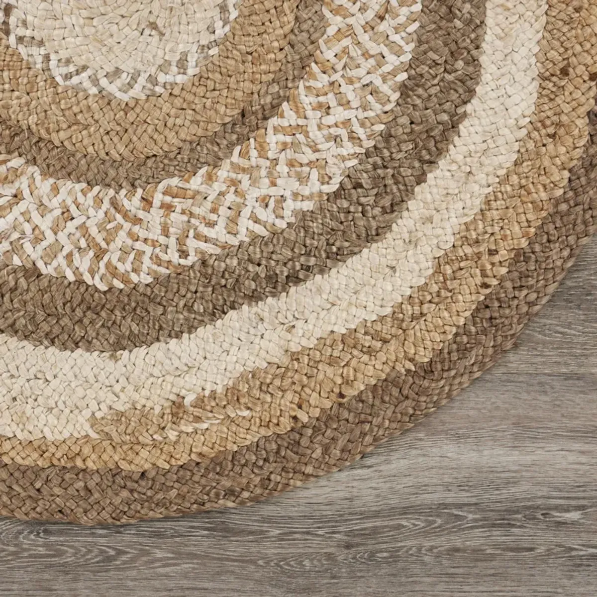 Nature Ivory/ Brown Contemporary Bold Stripes Organic Jute Indoor Round Area Rug 7'6"