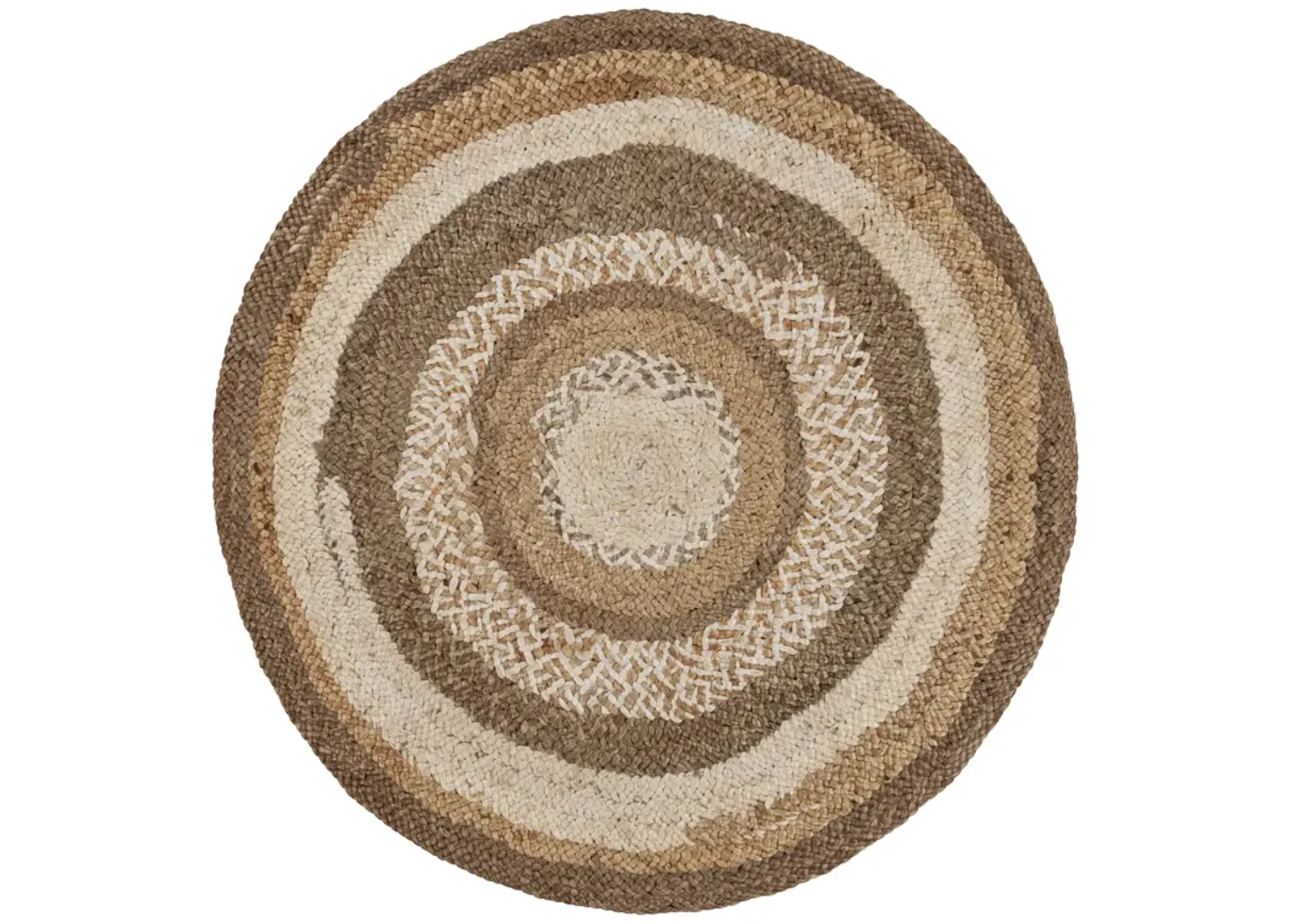 Nature Ivory/ Brown Contemporary Bold Stripes Organic Jute Indoor Round Area Rug 7'6"