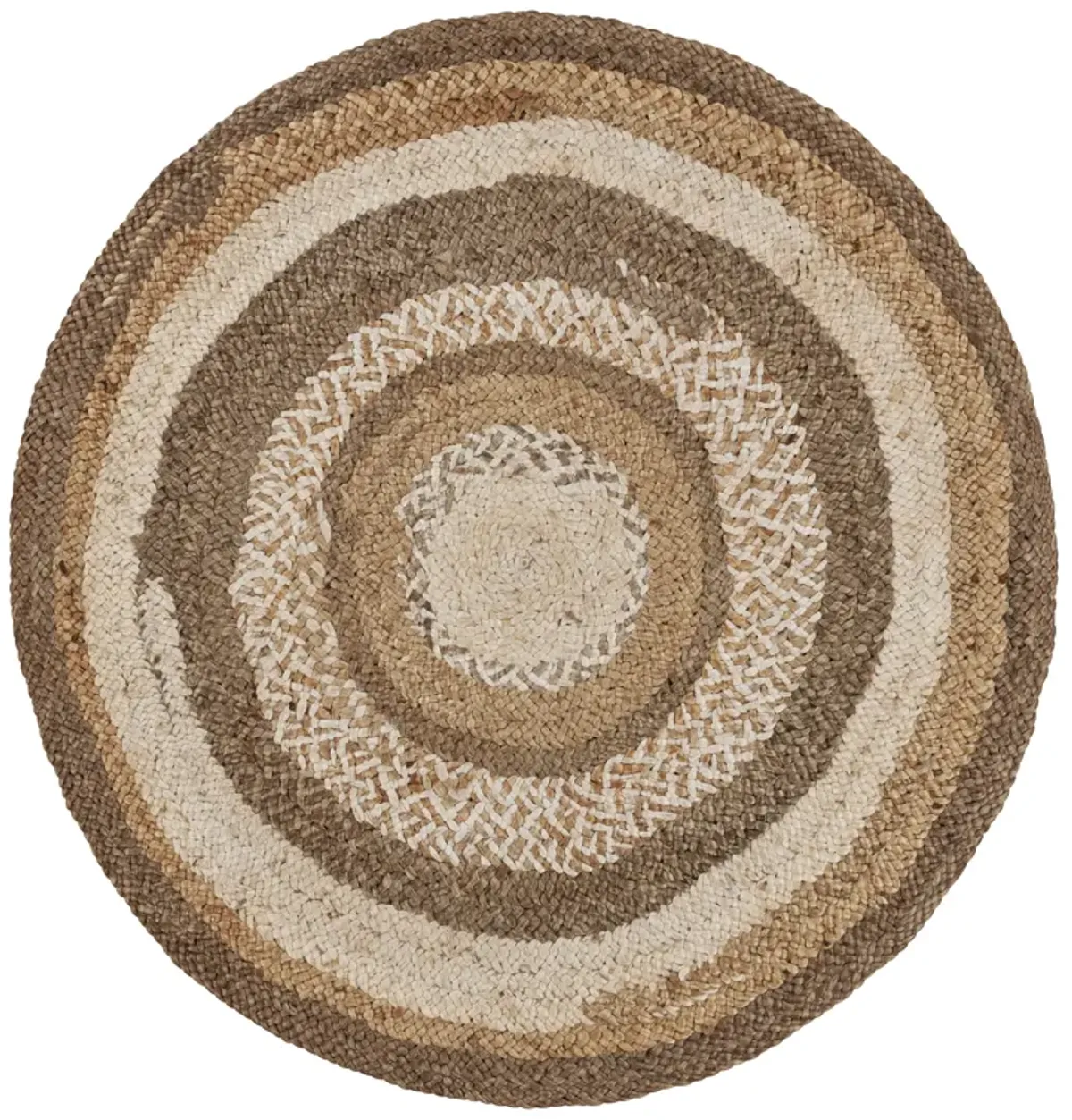 Nature Ivory/ Brown Contemporary Bold Stripes Organic Jute Indoor Round Area Rug 7'6"