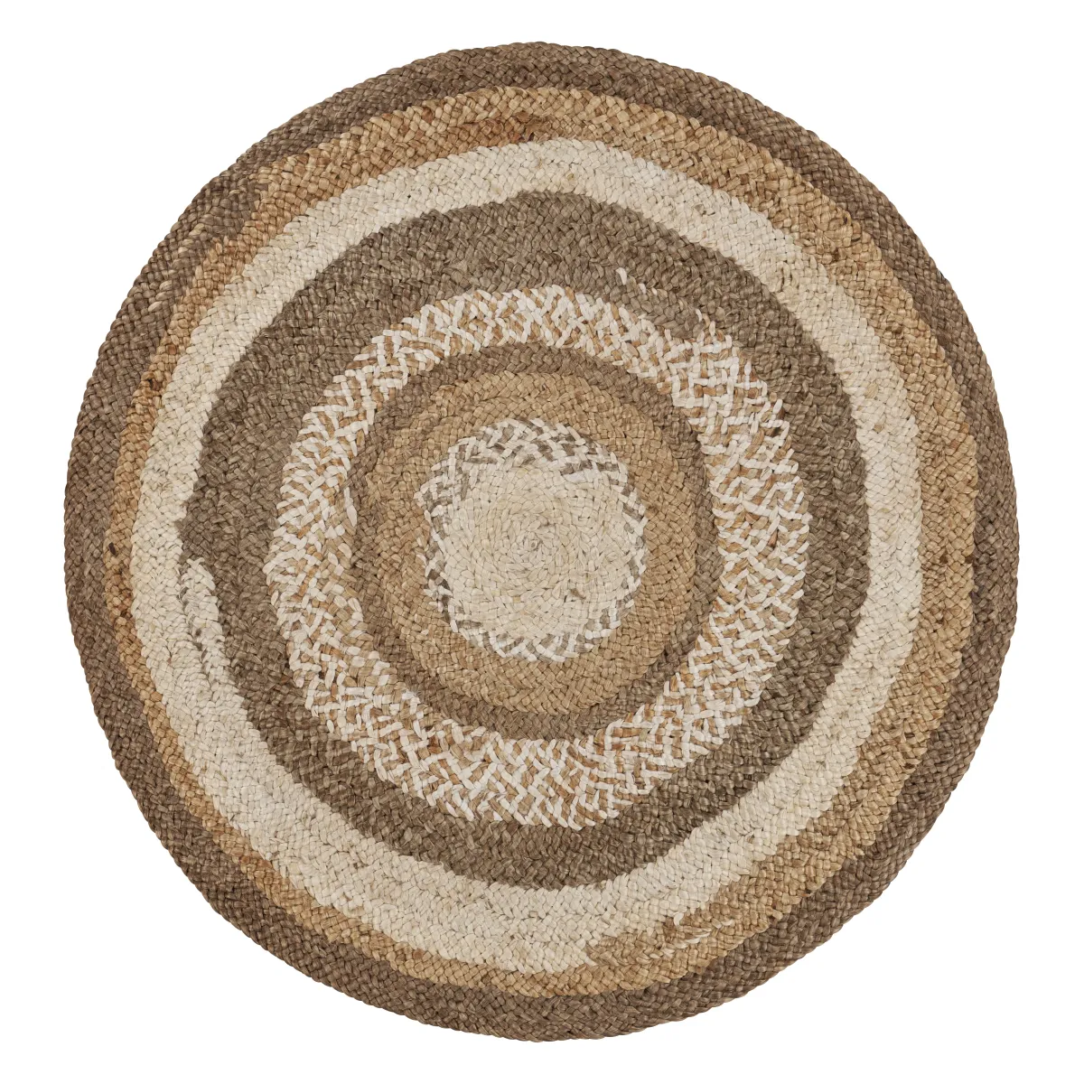 Nature Ivory/ Brown Contemporary Bold Stripes Organic Jute Indoor Round Area Rug 7'6"