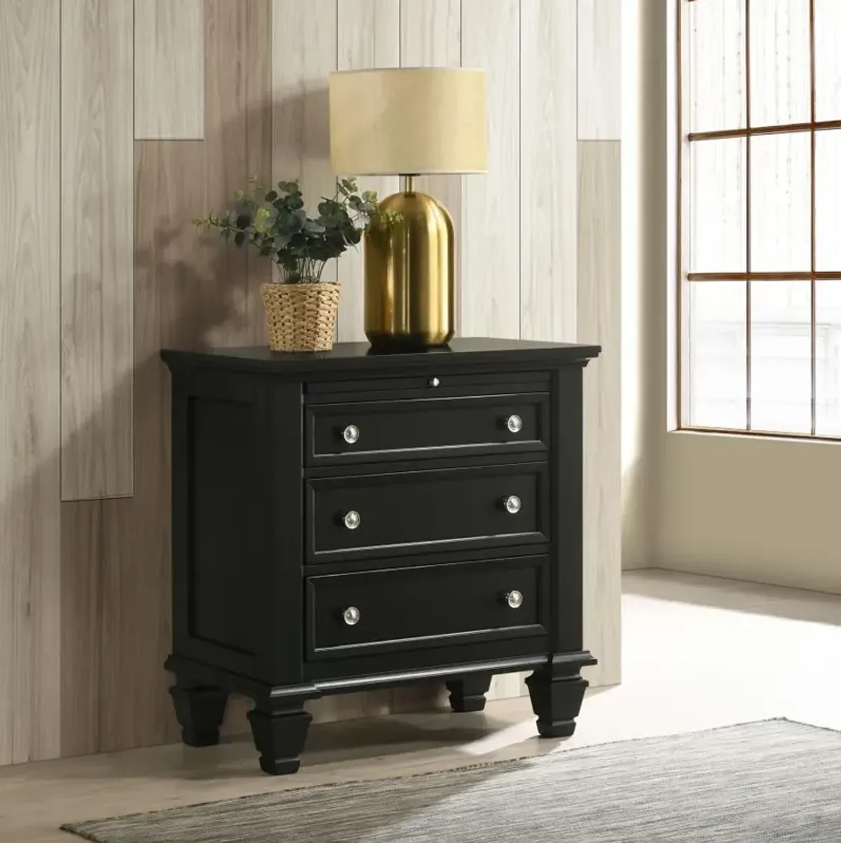 Aarav Beach 3-Drawer Nightstand Black