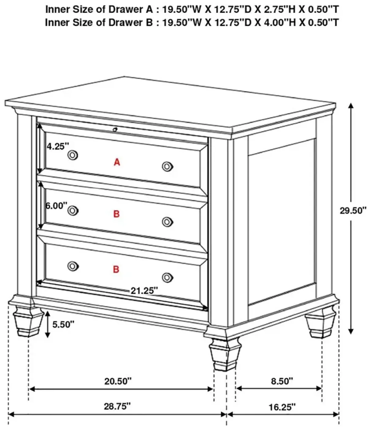 Aarav Beach 3-Drawer Nightstand Black