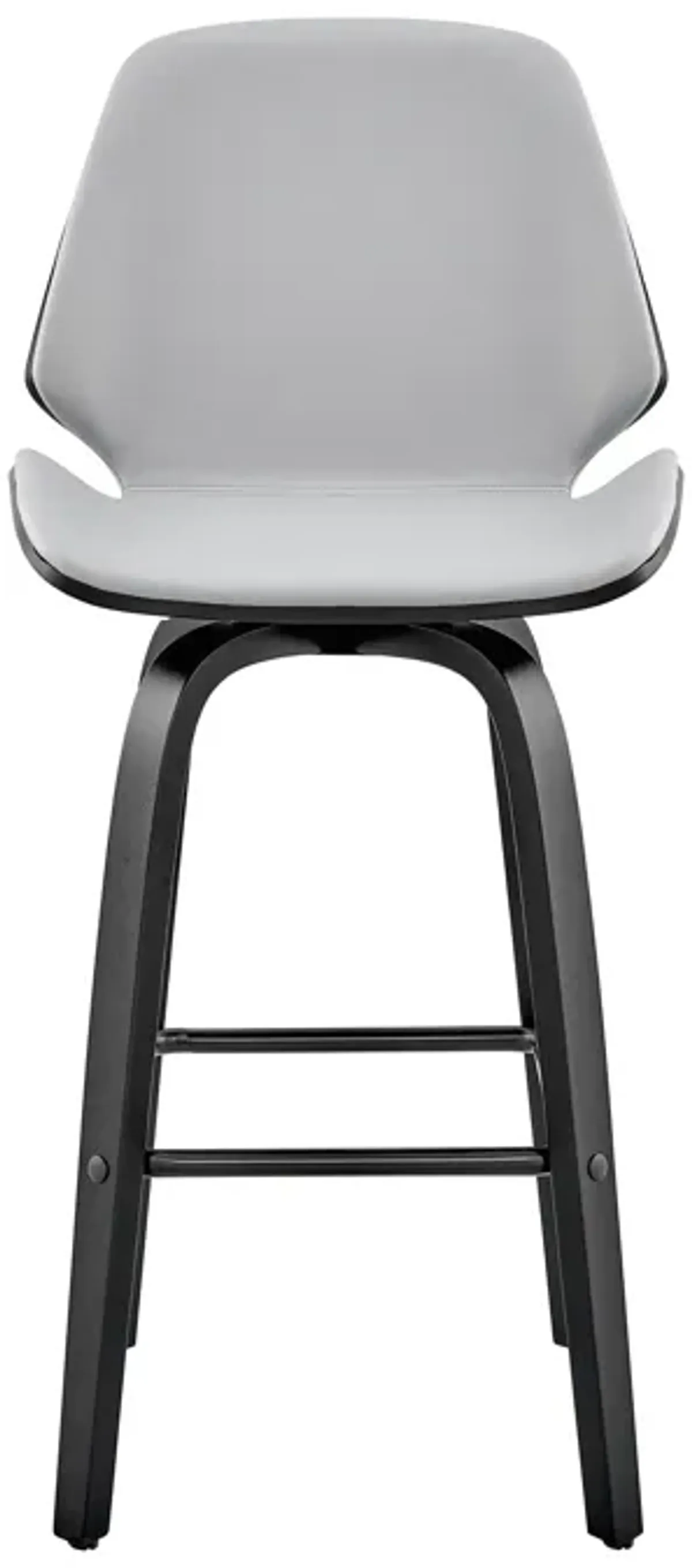 Arabela 26" Gray Faux Leather and Black Wood Swivel Bar Stool