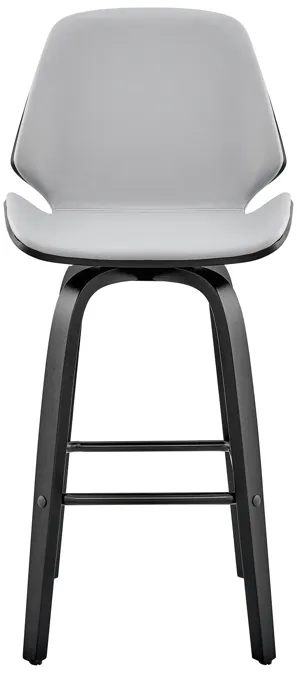 Arabela 26" Gray Faux Leather and Black Wood Swivel Bar Stool