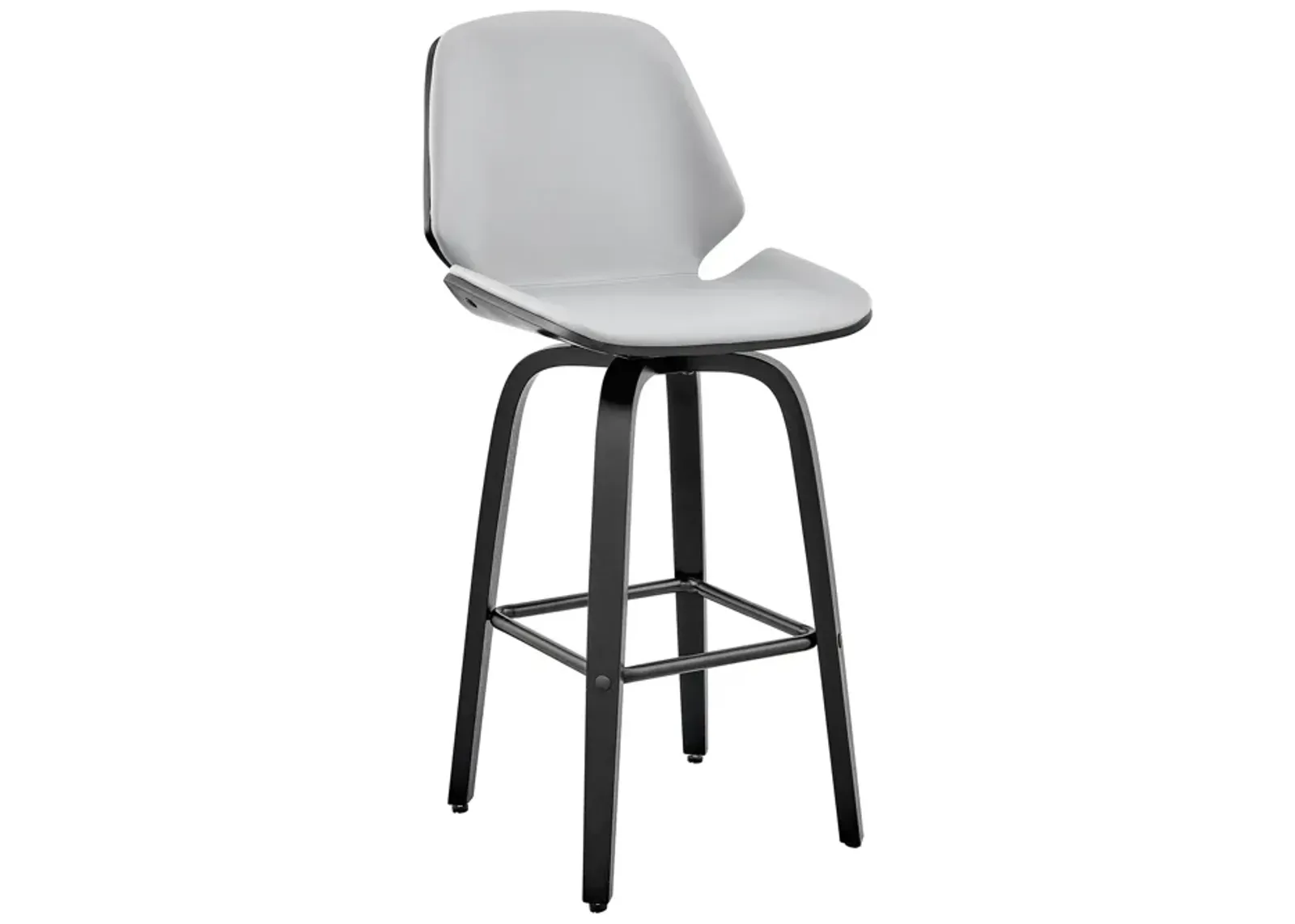 Arabela 26" Gray Faux Leather and Black Wood Swivel Bar Stool