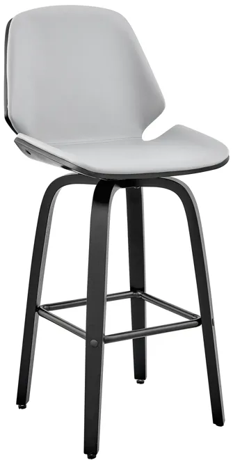 Arabela 26" Gray Faux Leather and Black Wood Swivel Bar Stool