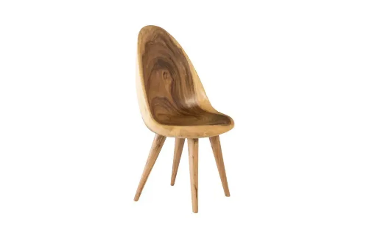 smoothed dining chair, chamcha wood, natural