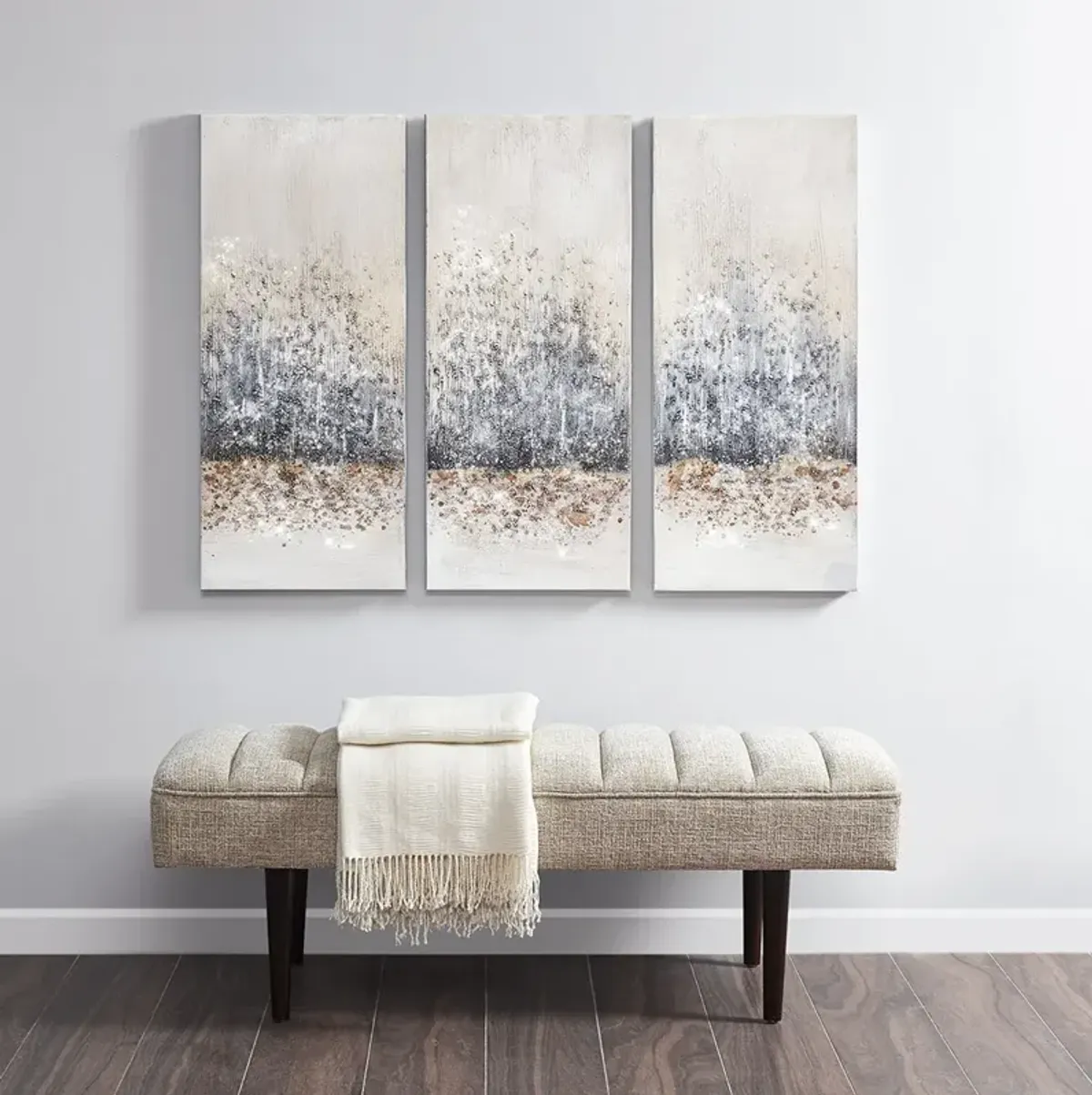 Madison Park Twilight Mystere Blush/Grey Hand Embellished 3-Piece Canvas Wall Art Set