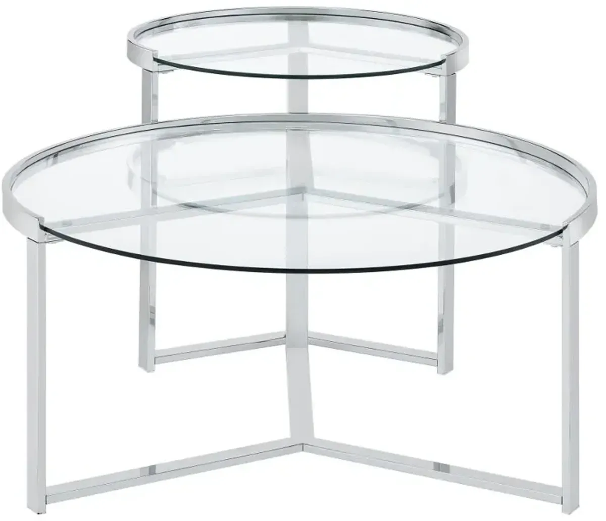 Delia 2-Piece Round Glass Top Nesting Coffee Table Clear and Chrome