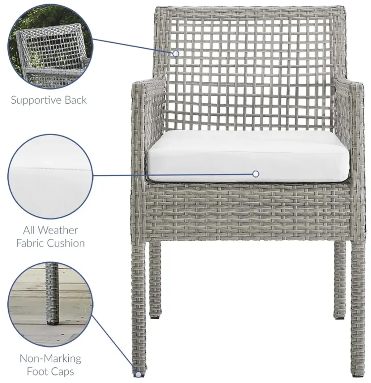 Aura Dining Armchair Outdoor Patio Wicker Rattan Set of 4