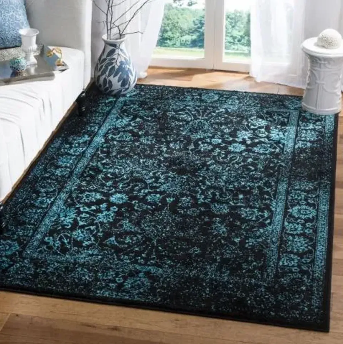 Adirondack Contemporary Black / Teal 2'-6" X 4' Powerloomed Rug