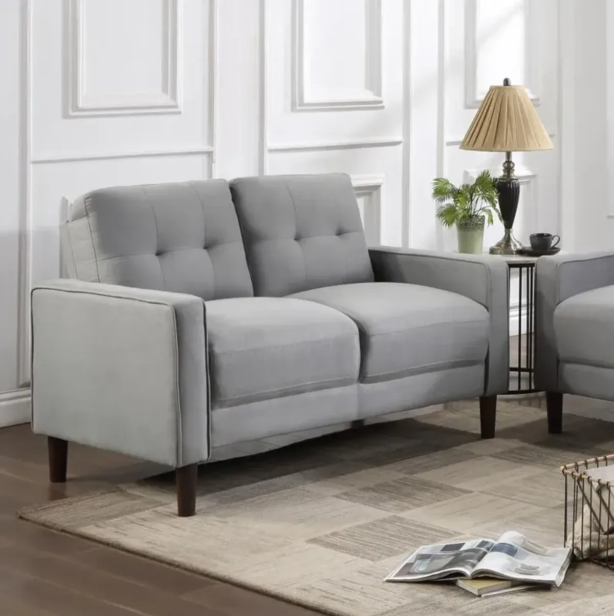 Bowen Upholstered Track Arms Tufted Loveseat Grey