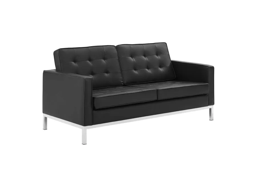 Loft Tufted Upholstered Faux Leather Loveseat