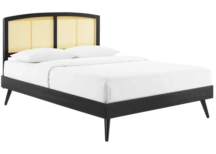 Sierra Cane and Wood Full Platform Bed With Splayed Legs