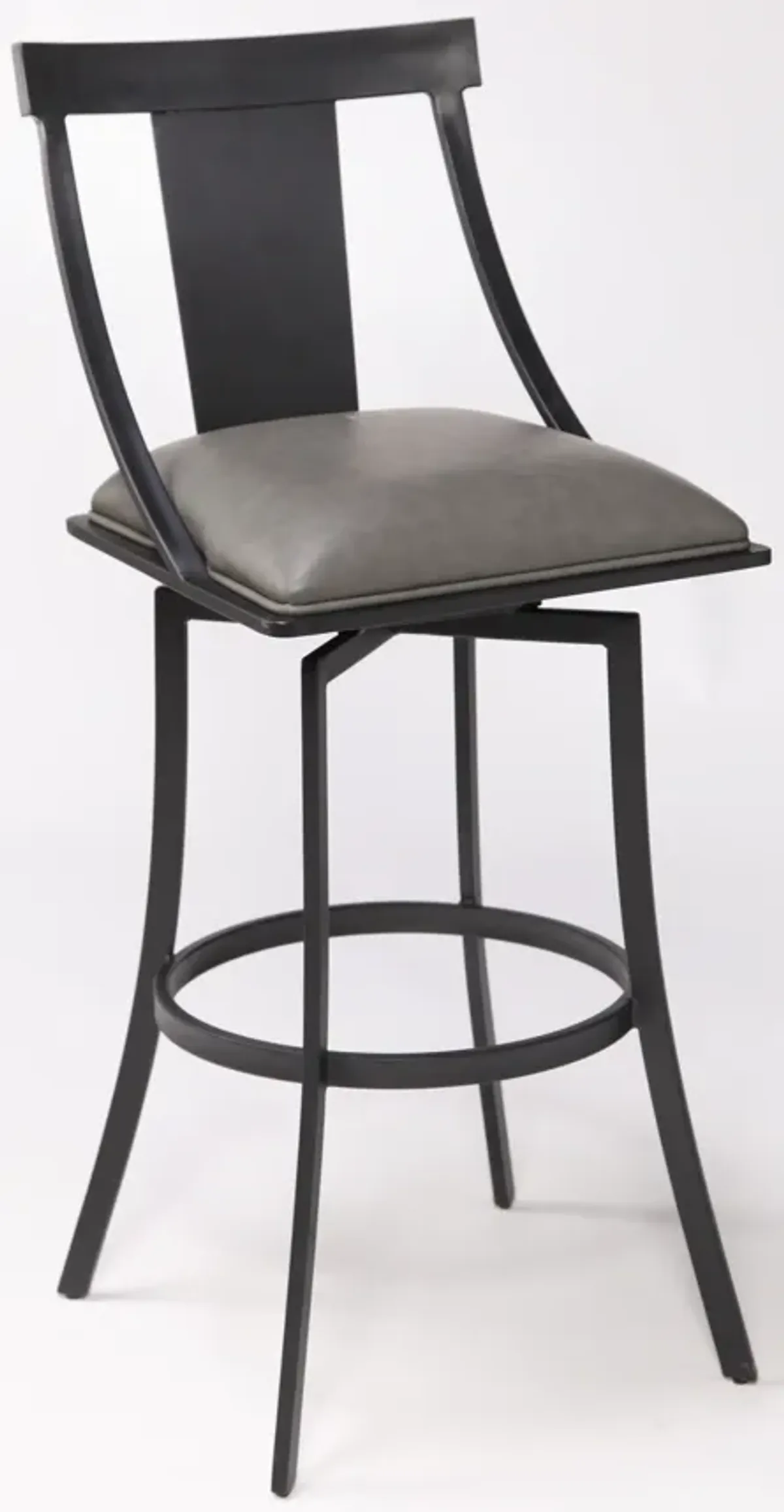 Brisbane Contemporary 30" Bar Height Barstool in Matte Black Finish and Vintage Gray Faux Leather