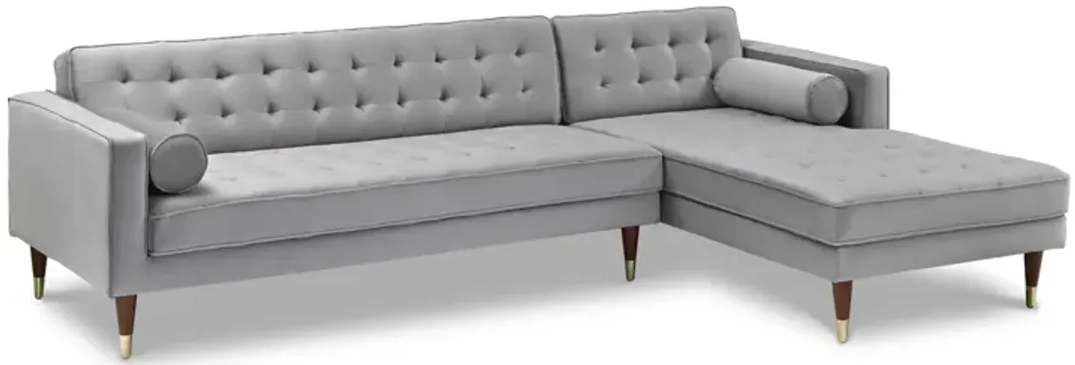 Somerset Gray Velvet Mid Century Modern Right Sectional Sofa