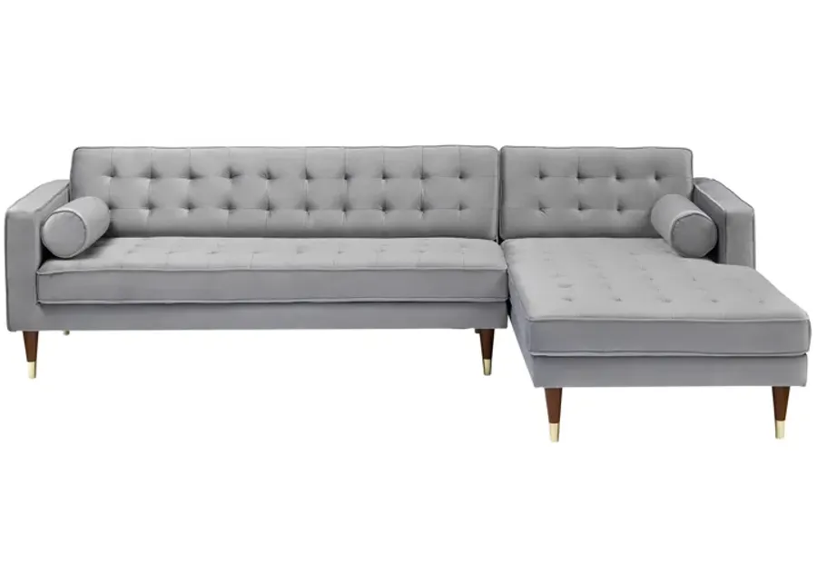 Somerset Gray Velvet Mid Century Modern Right Sectional Sofa