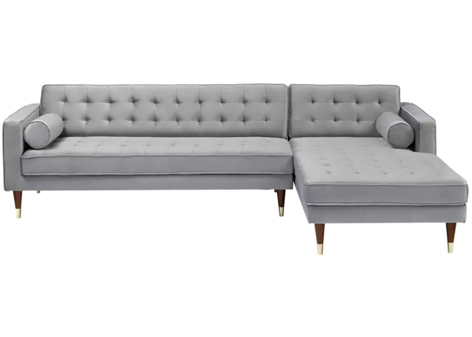 Somerset Gray Velvet Mid Century Modern Right Sectional Sofa