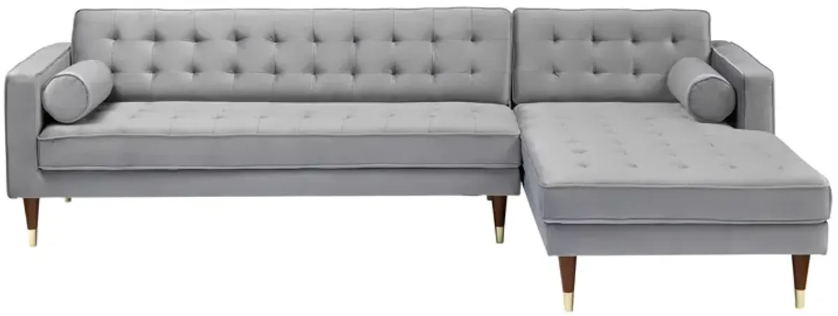 Somerset Gray Velvet Mid Century Modern Right Sectional Sofa