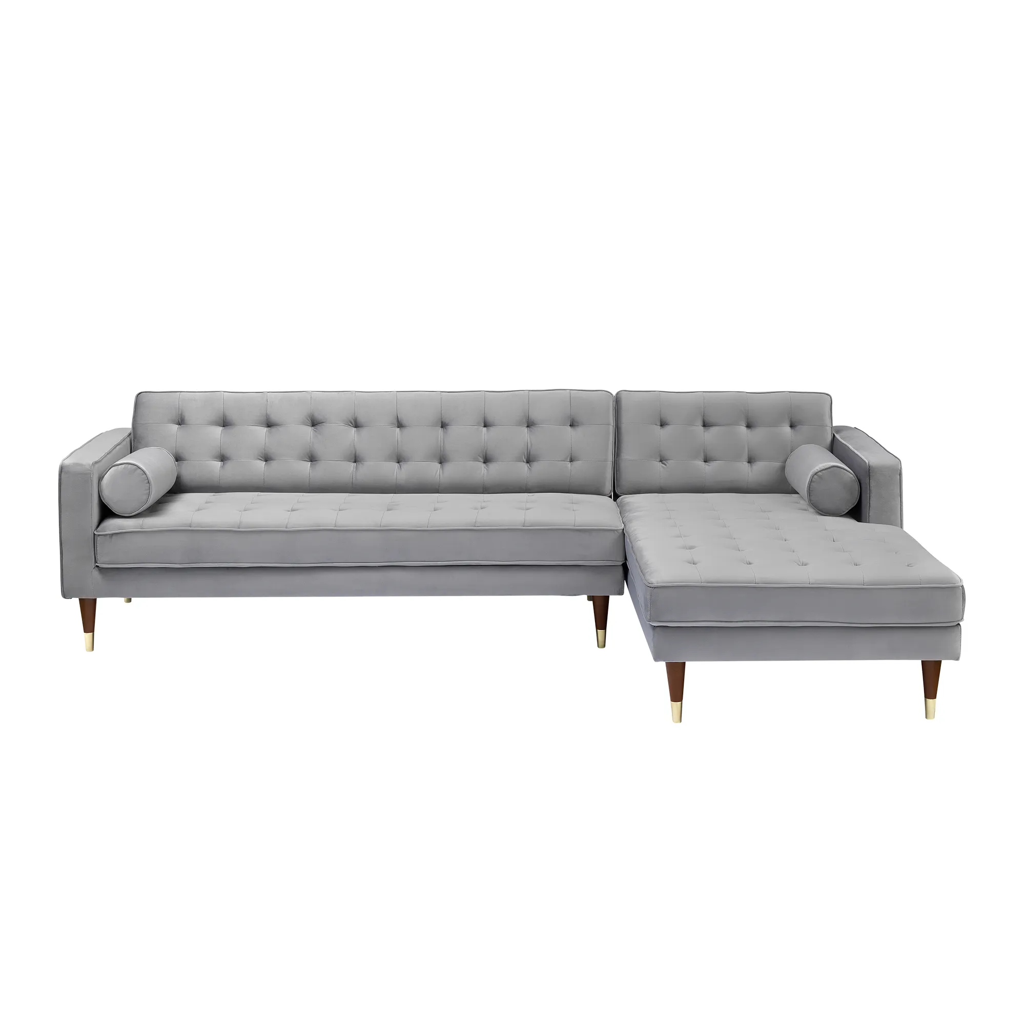 Somerset Gray Velvet Mid Century Modern Right Sectional Sofa