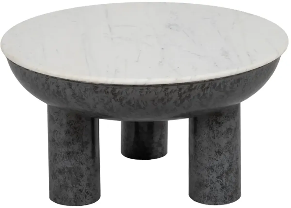 33" Chunky Leg Coffee Table Marble Top, White/blk