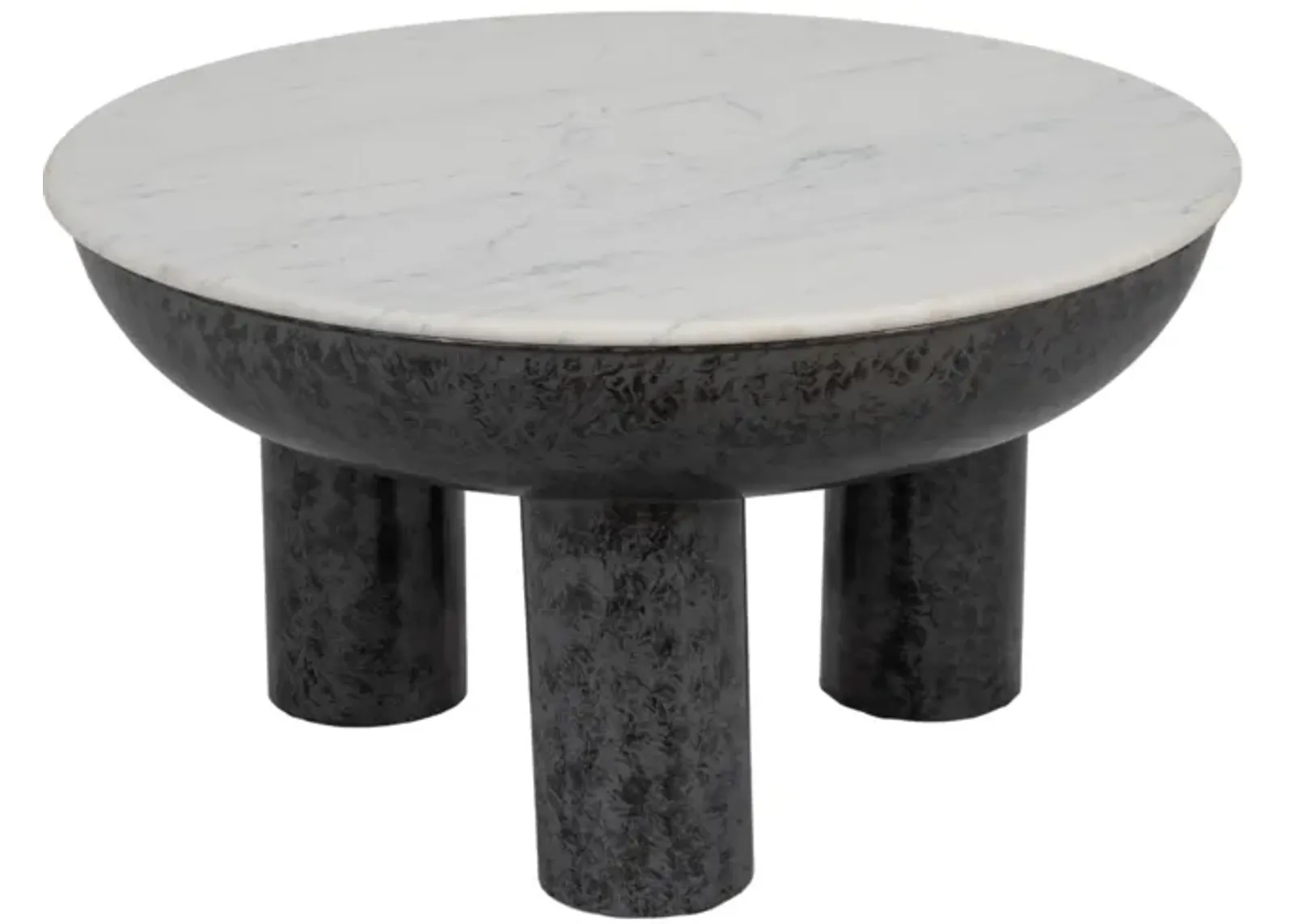 33" Chunky Leg Coffee Table Marble Top, White/blk