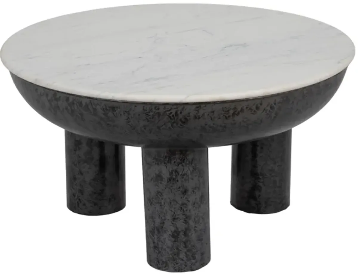 33" Chunky Leg Coffee Table Marble Top, White/blk