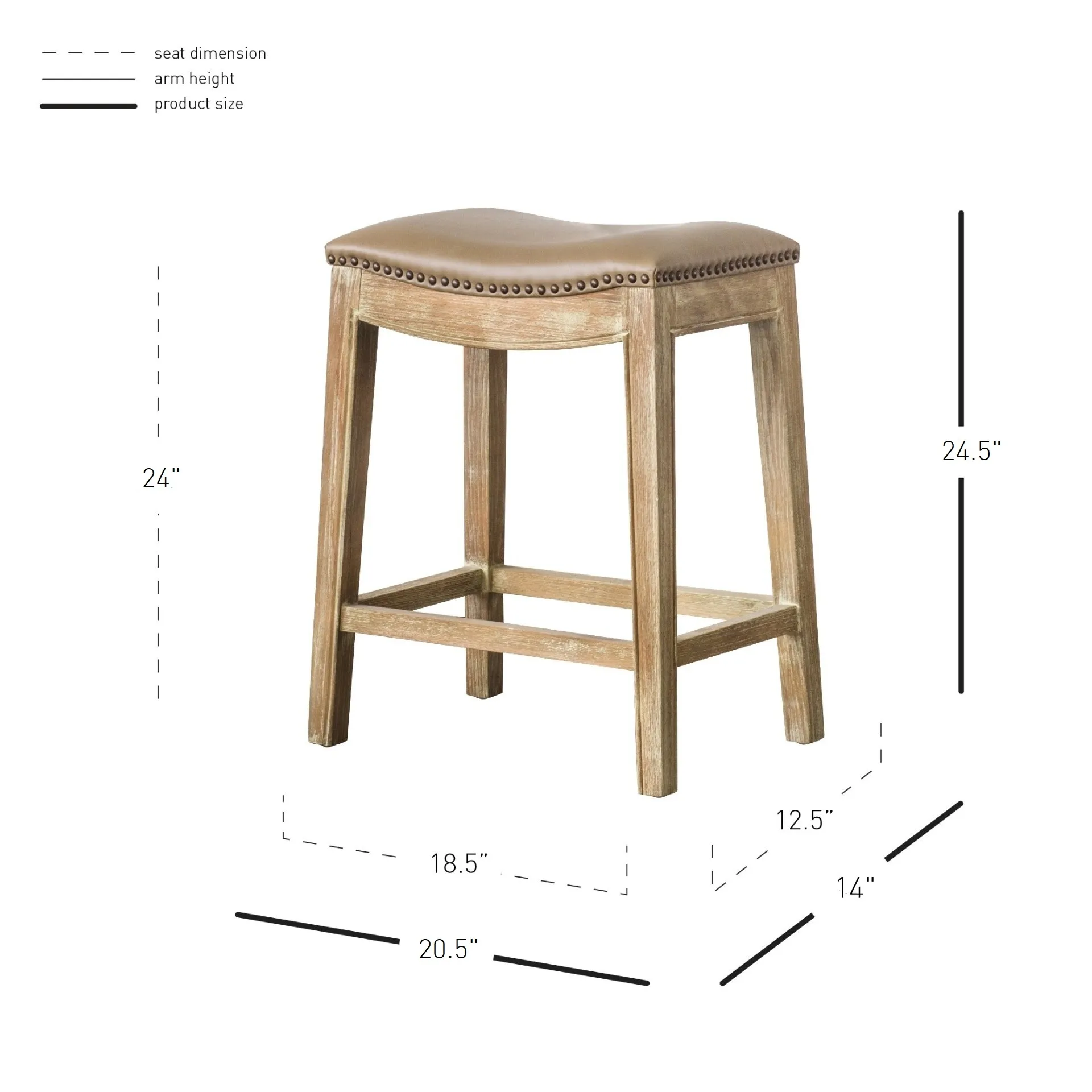 Elmo KD Bonded Leather Counter Stool Weathered Smoke Legs, Vintage Taupe