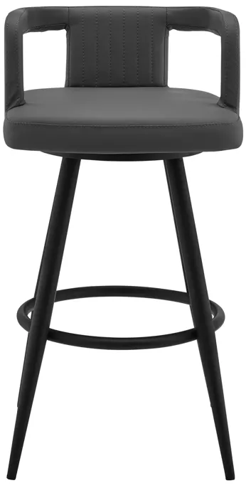 Gabriele 30" Gray Faux Leather and Black Metal Swivel Bar Stool