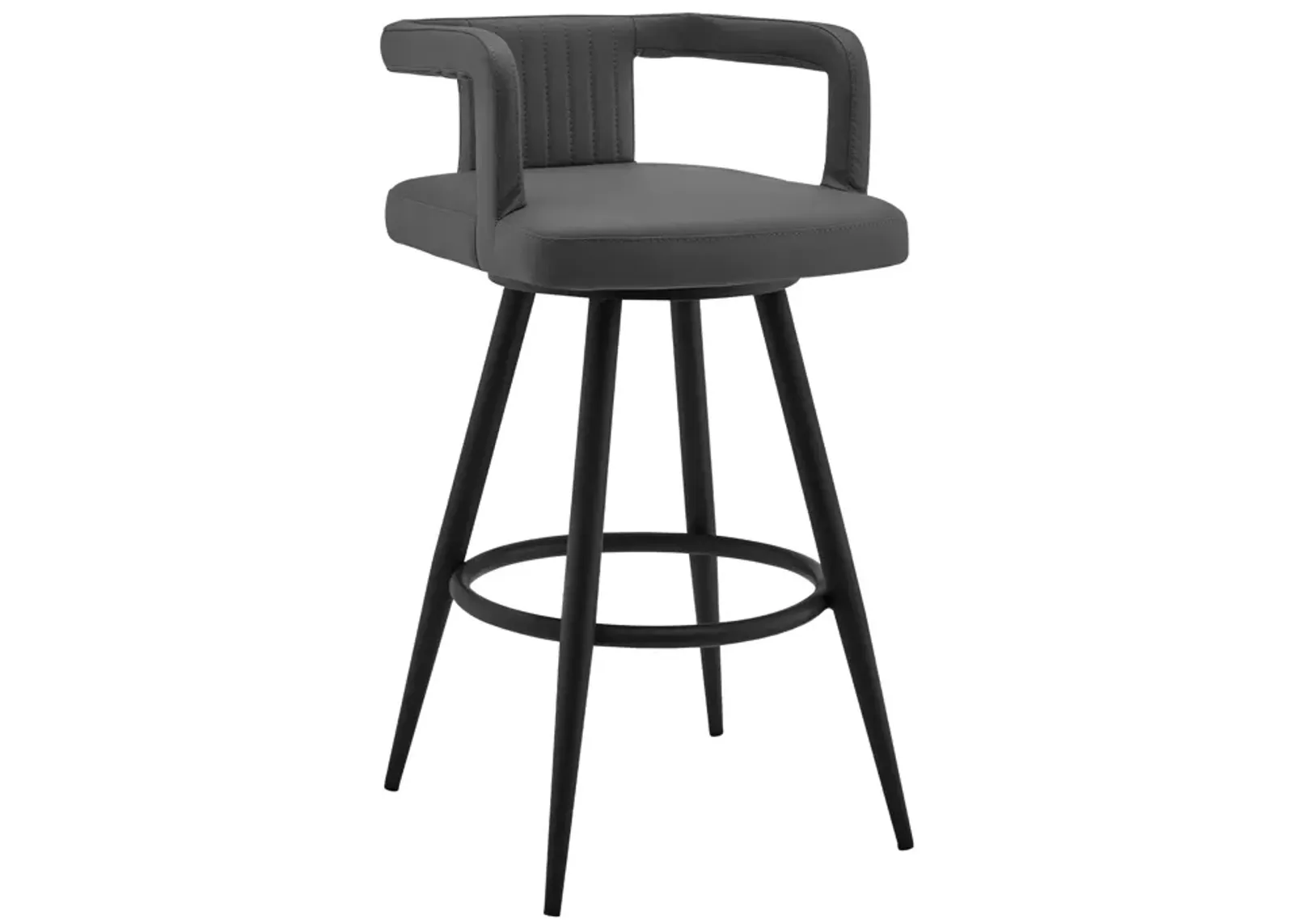 Gabriele 30" Gray Faux Leather and Black Metal Swivel Bar Stool