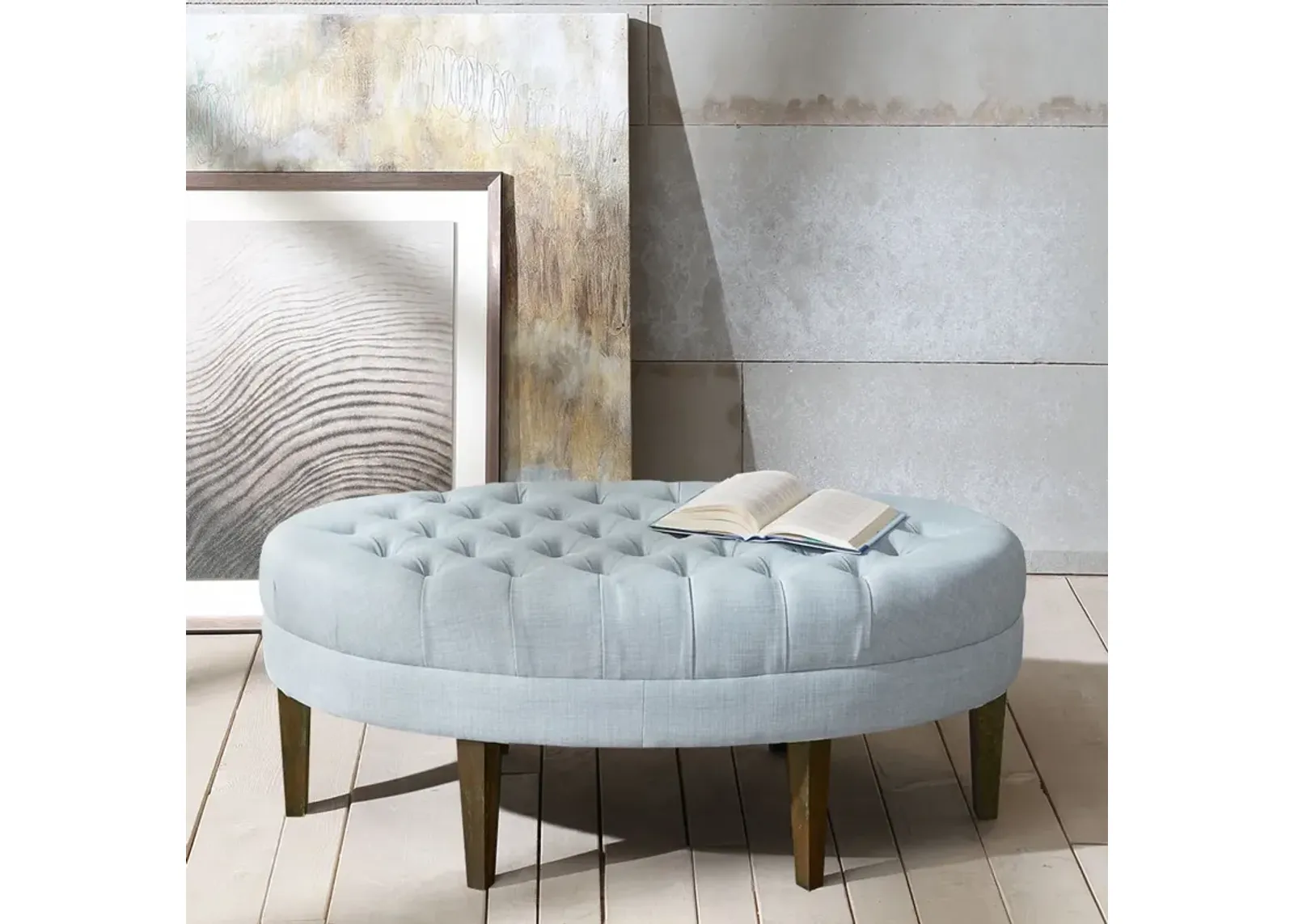 Madison Park Martin Dusty Blue Surfboard Tufted Ottoman