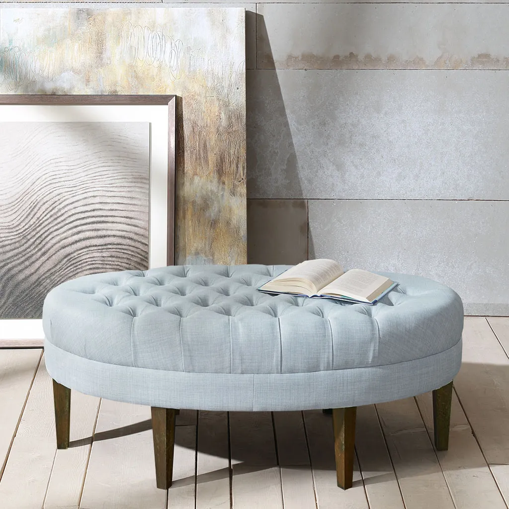 Madison Park Martin Dusty Blue Surfboard Tufted Ottoman