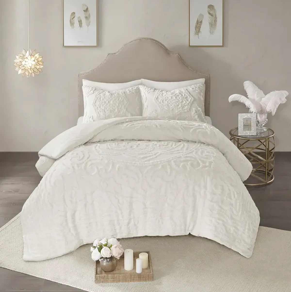 Madison Park Laetitia Off-White 3-Piece Tufted Cotton Chenille Medallion Comforter Set