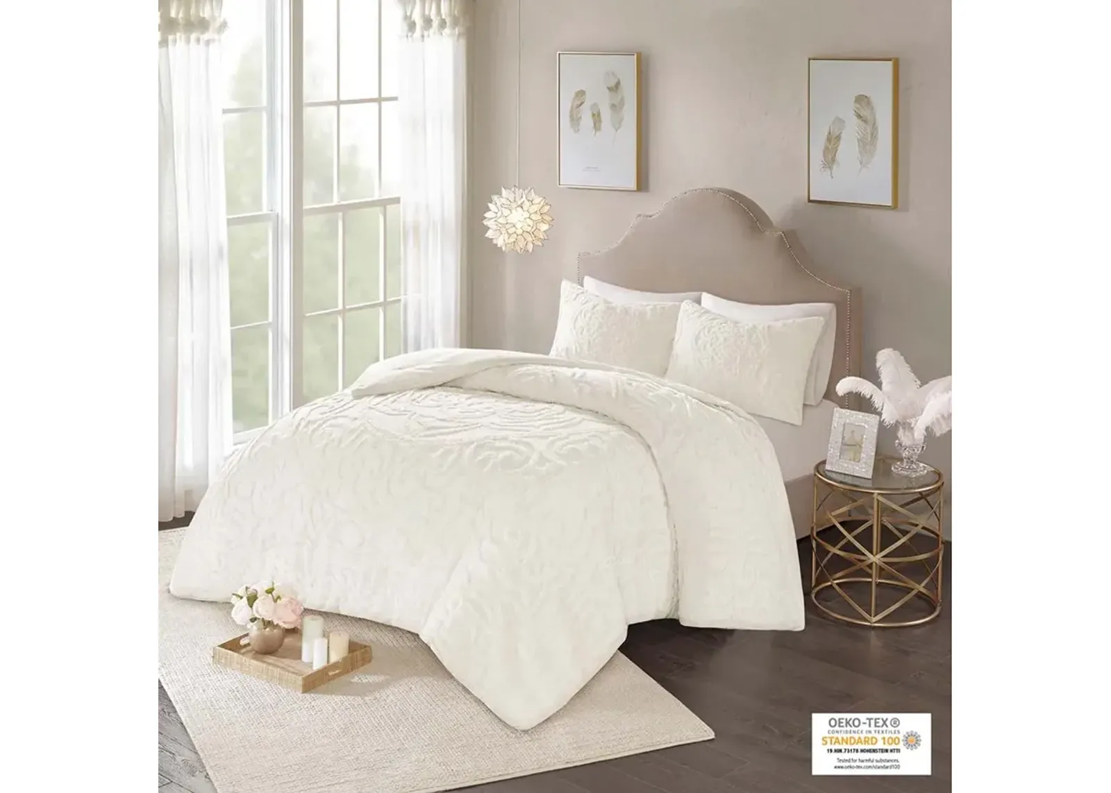 Madison Park Laetitia Off-White 3-Piece Tufted Cotton Chenille Medallion Comforter Set