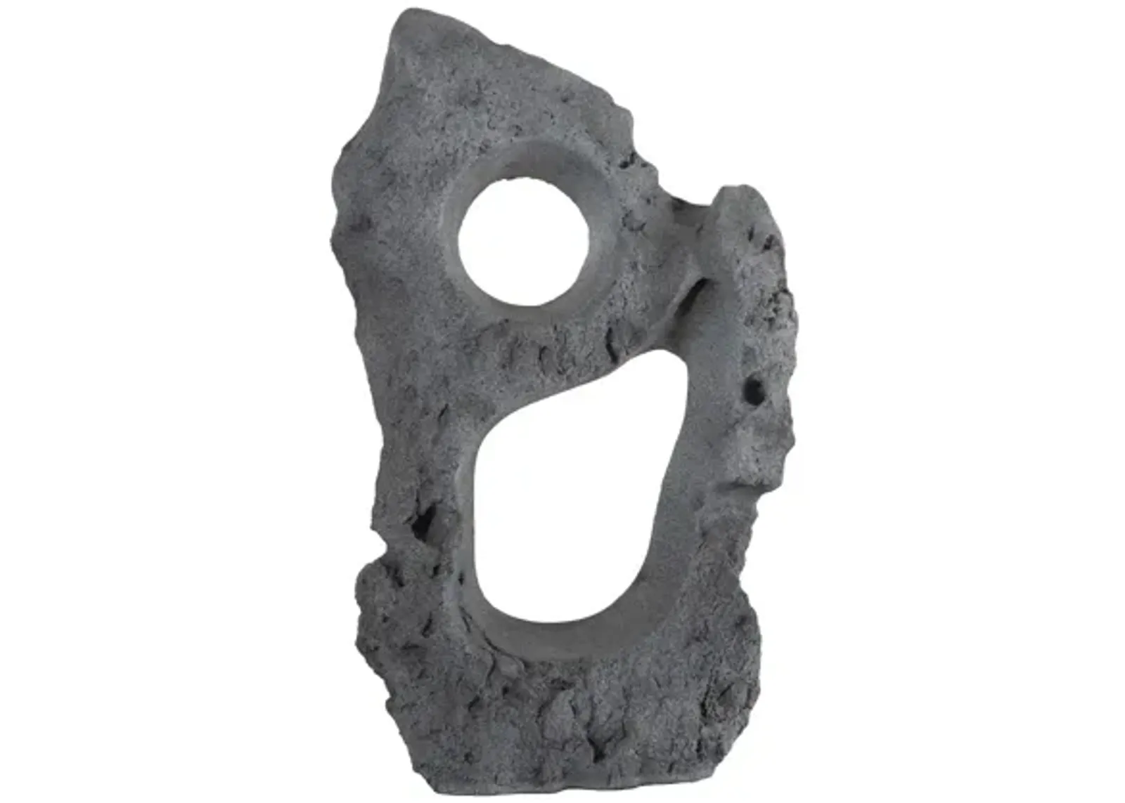 Colossal Cast Stone Sculpture, Two Holes, Charcoal Stone